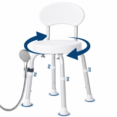 360° Swivel Shower Chair with Backrest – Height Adjustable, Non-Slip Bath Seat for Elderly & Disabled – Compact, Durable Bathroom Bench for Tub or Shower – Secure & Easy to Use – White