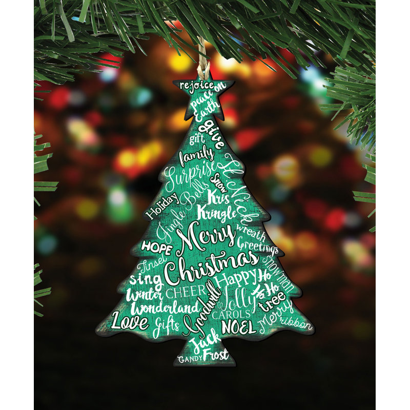 Ornement en bois en forme d’arbre de noël merry