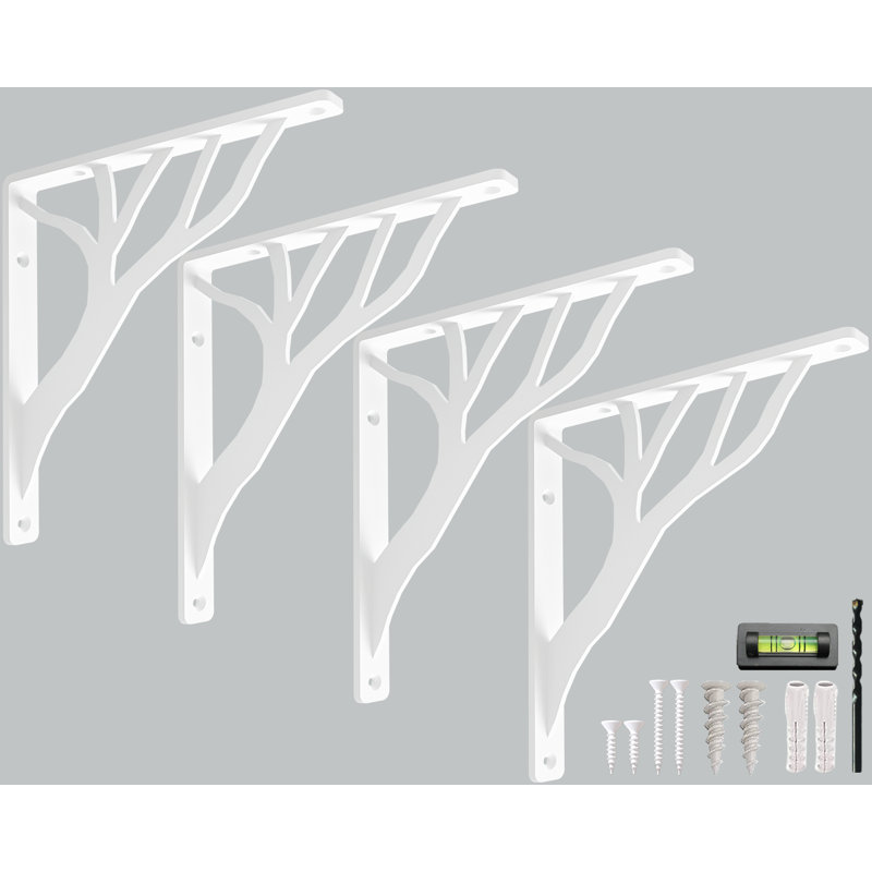 Supports rustiques pour tablette en L rustique par Balin Designs (blanc) pour tablettes de 8 po à 10 po - Supports de cheminée décoratifs en métal robustes - Installation facile avec la quincaillerie incluse - Ensemble de 4