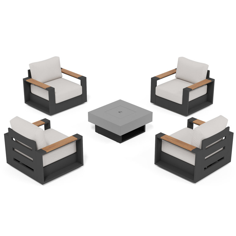 5 - Piece Outdoor Seating Group With Swivel Chairs And Fire Pit Table, 5 Pcs: Firepit Table, 4 Swivel Chairs