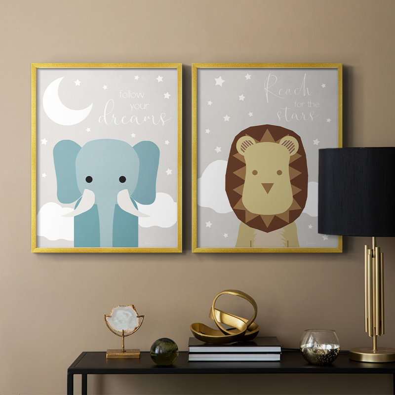 Éléphant de rêve - reproduction encadrée de qualité supérieure - prête à être accrochée - aucun clou requis - aucun clou requis