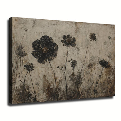 Impression murale vintage à motif floral séché foncé, toile de fleurs fanées gothiques pour une décoration rustique d'Halloween