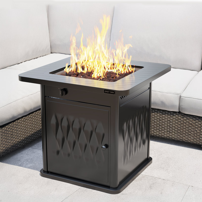 Table de foyer d'extérieur au propane en acier inoxydable avec couvercle, H 25 po x l 28 po x P 28 po, Noir
