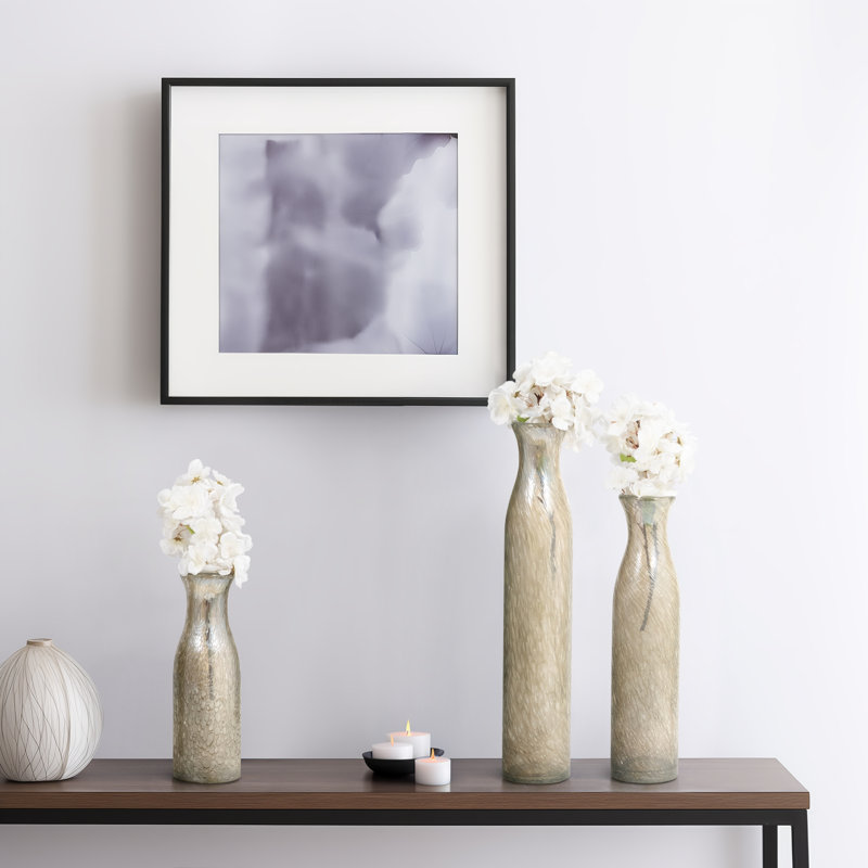 Kelis Glass Vases, Bud, Grey Elegant Lidded Design, Home Accent Glassware, 15 and 19 and 22''