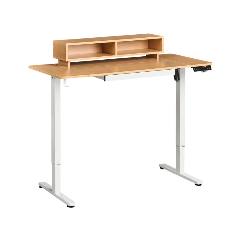 Electric Adjustable Standing Desk LUCAMA Light Brown/ White 120 cm 60 cm with USB Port, Light Brown/White