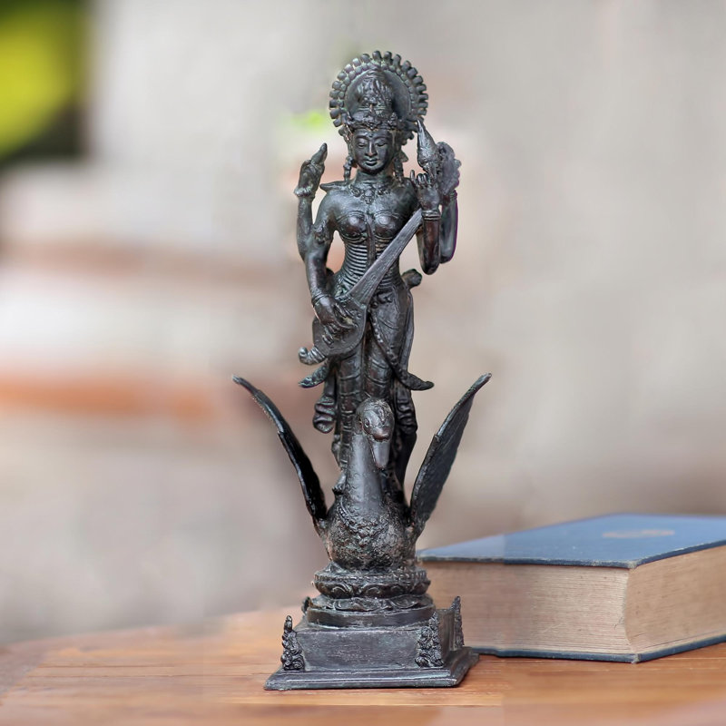 Antiqued Of Hindu Goddess Of Knowledge Figurine