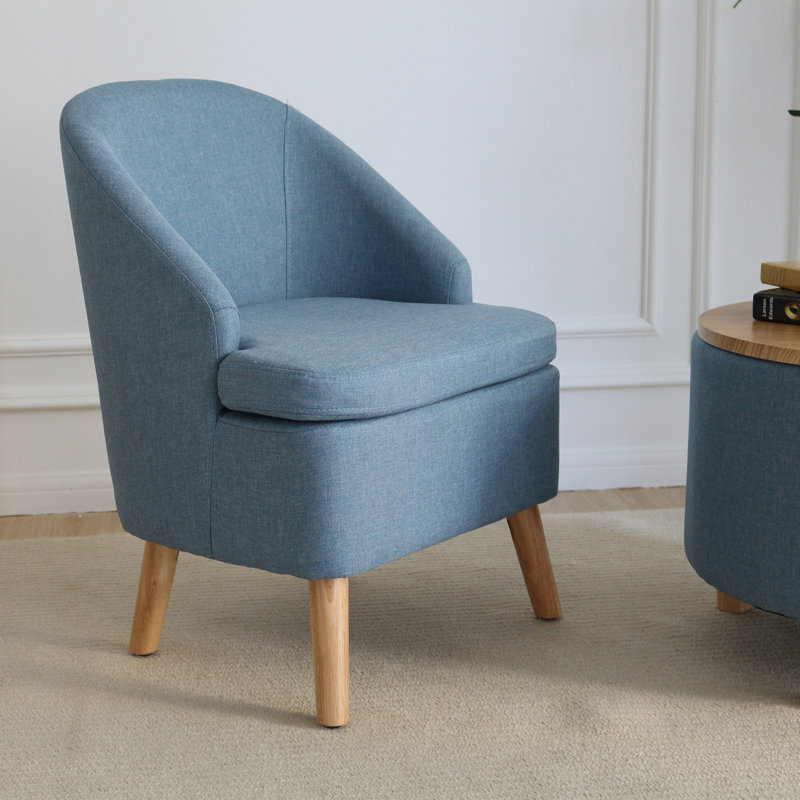 Fauteuil demi-tonneau de 22 po Emra, Mélange de lin bleu