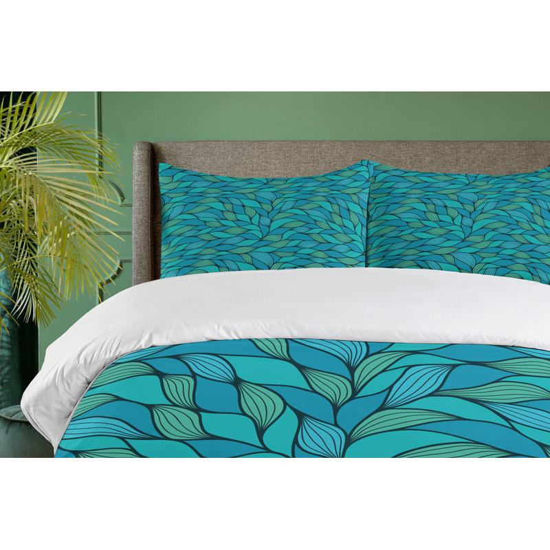 Teal and Mint Green Abstract Wave King Duvet Cover Set