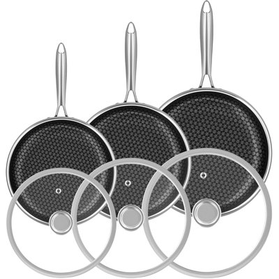 Ensemble de poêles à frire en acier inoxydable avec couvercle Caannasweis, 6 pièces + 10 "+ 12"