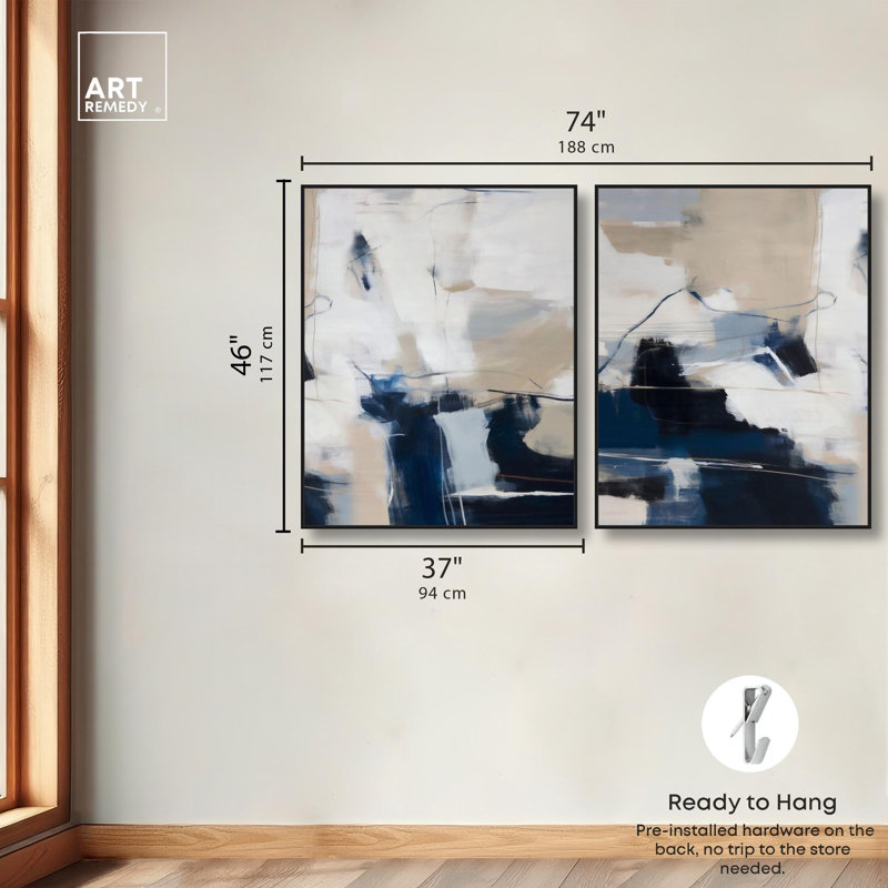 Ensemble de décoration murale bohème Soft Coastal Abstraction par Art Remedy, cadre noir, 36 x 45, H 46 po x l 37 po