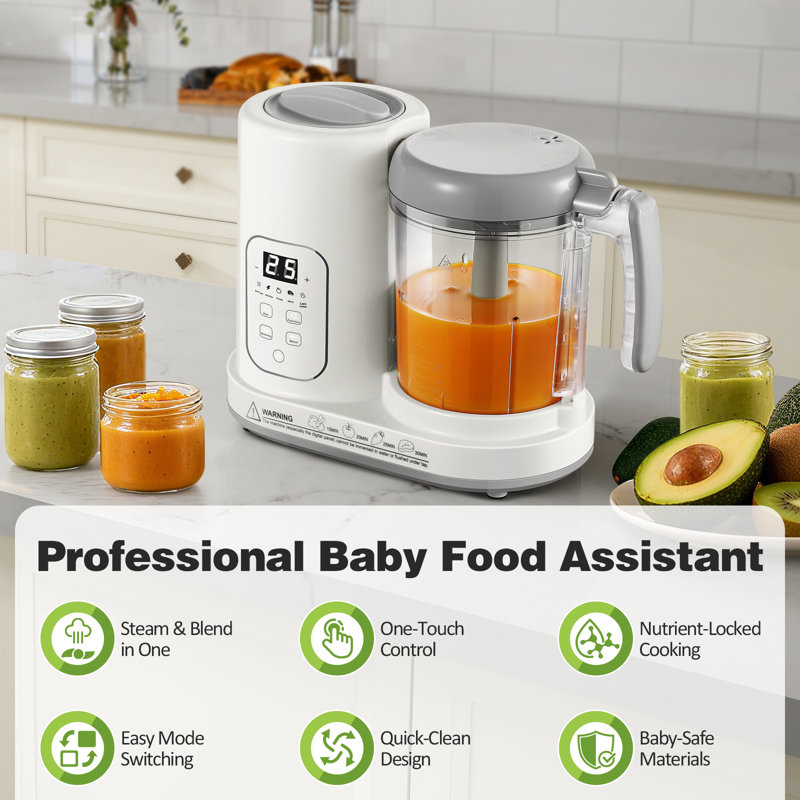 Baby Food Maker,One Step Baby Food Processor Steamer Puree Blender,Auto Cooking & Grinding,Baby Food Puree Maker With Self Cleans,Touch Screen Control, White