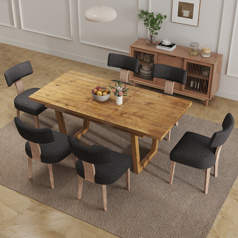 Solid Wood Dining Table Set Farmhouse Extendable Dining Table And Upholstered Chair For Dining Room/Kitchen, Charcoal/Wood