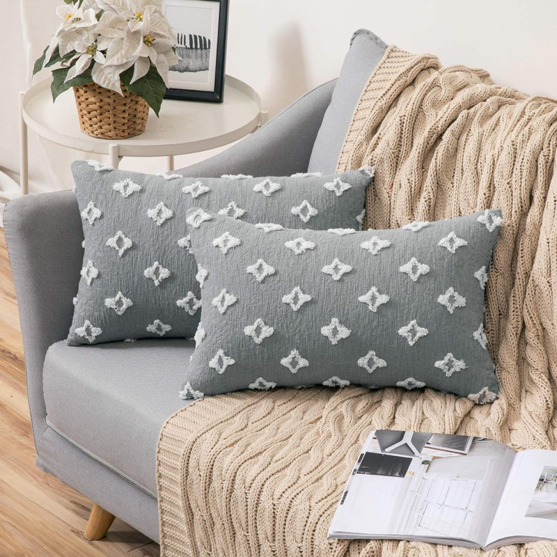 (Covers Only) Set of 2 Rectangular Four-Leaf Clovers Throw Pillow Covers, Grey
