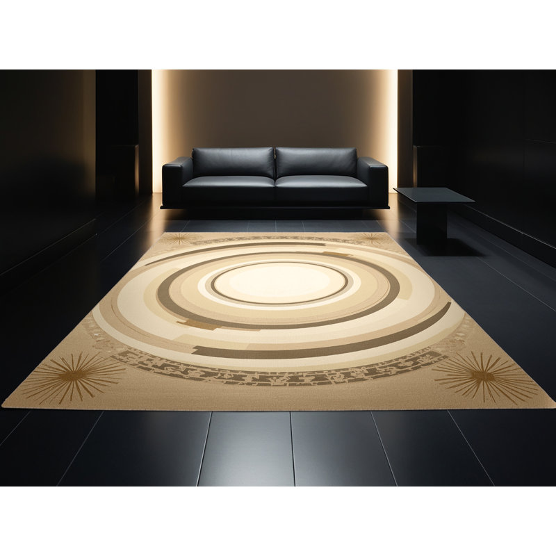 Tapis art déco lavable à la machine Bridgewater Wormhole Travel - Beige, 3 X 5