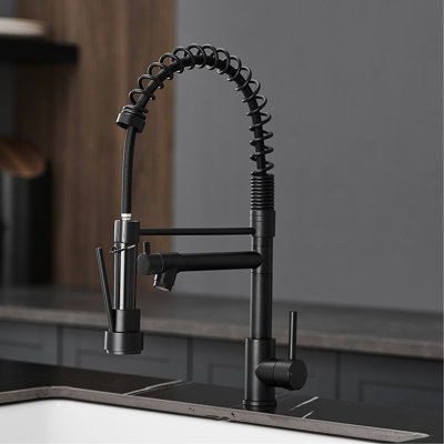 Robinet de cuisine commercial avec bec rétractable, acier inoxydable, noir, débit d'eau régulier et contrôle de température durable