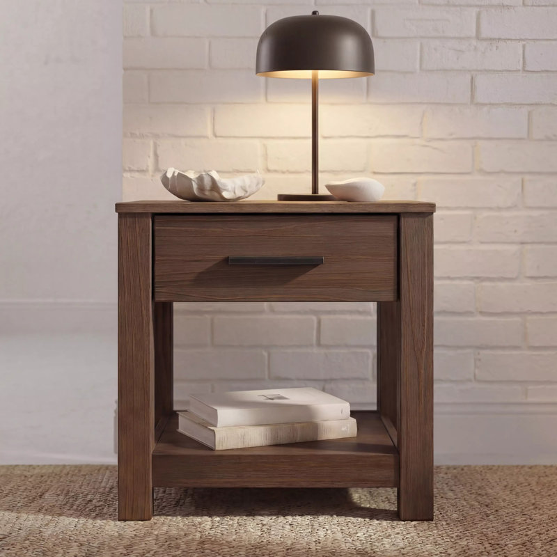Loft 1 - Drawer Solid Wood Nightstand, Brushed Mocha