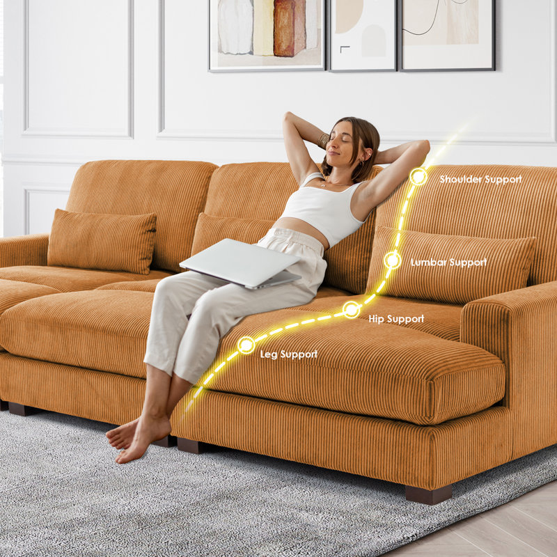 Canapé modulaire en velours côtelé 127,6 po, Jaune