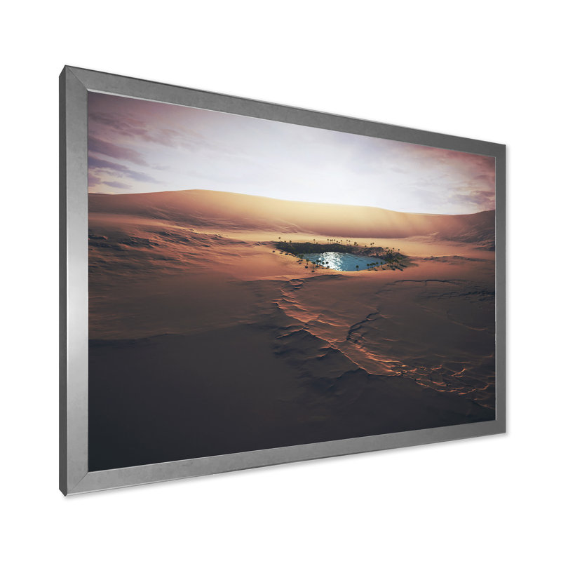 «Small Oasis Middle Sandy Desert», art mural sur toile traditionnel, H 30 po x l 40 po x P 1,5 po, Cadre photo argenté