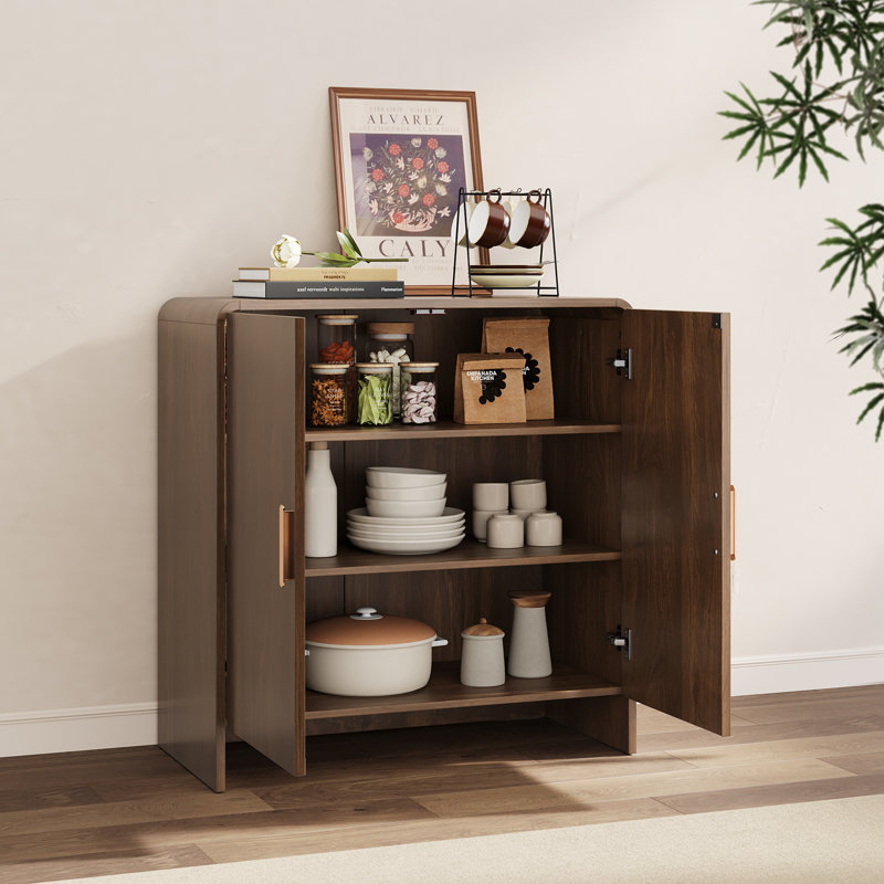 31.5” Sideboard Curved Cabinet With Storage, Brown