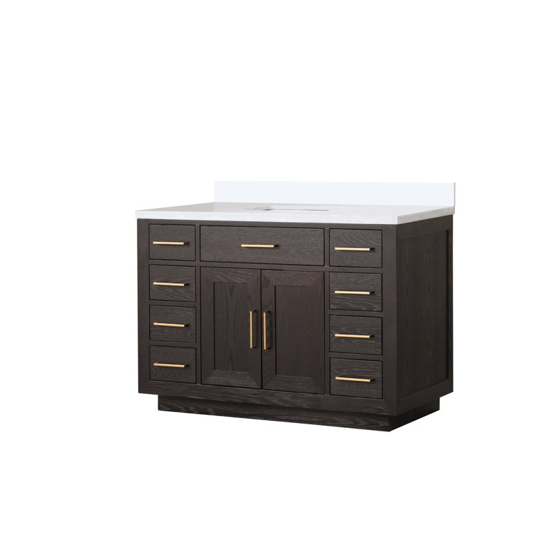 48" Single Bathroom Vanity Set, Black Oak, White Quartz