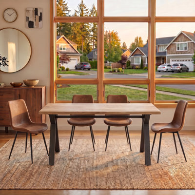 Dining Room Set for 4-6, 63" Rectangular Dining Table with Upholstered Chairs, MDF Tabletop, Metal Legs, Kitchen Table and Chairs