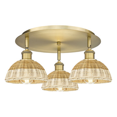 Ballston - Bristol Natural II - 3 Light 19" Flush Mount - Brushed Brass Finish - Natural Shade