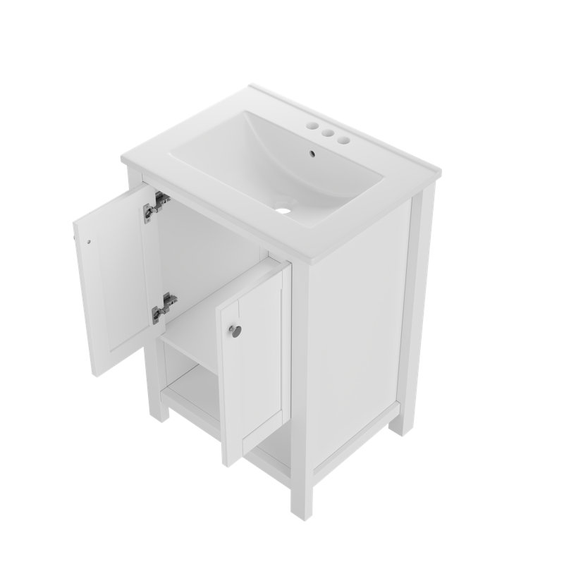 Ensemble de meuble-lavabo simple 24 po avec comptoir en céramique Monolithe, assemblage requis