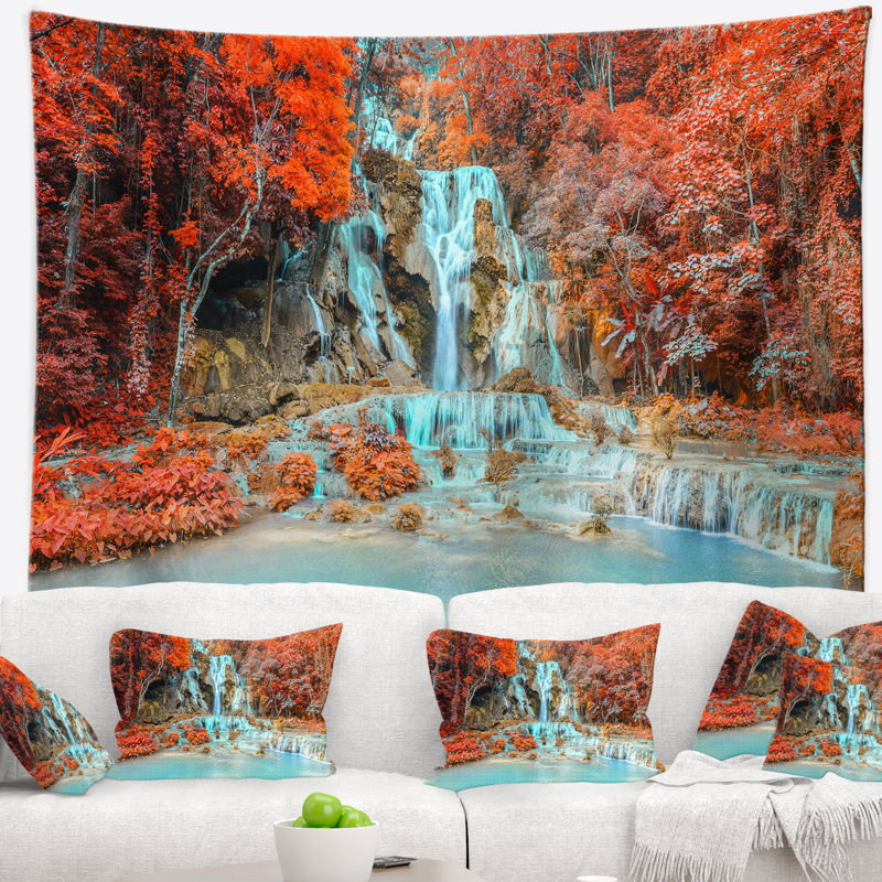 Paysage photographie rainforest cascade loas tapisserie, H 32 po x l 39 po