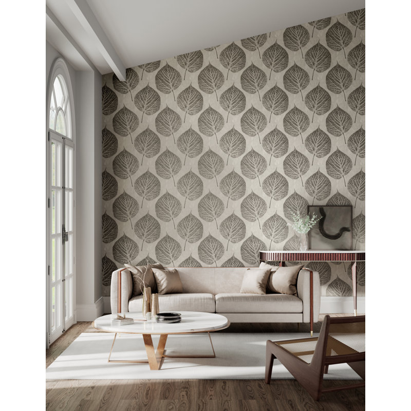Leaf Wallpaper, Slate/Silver