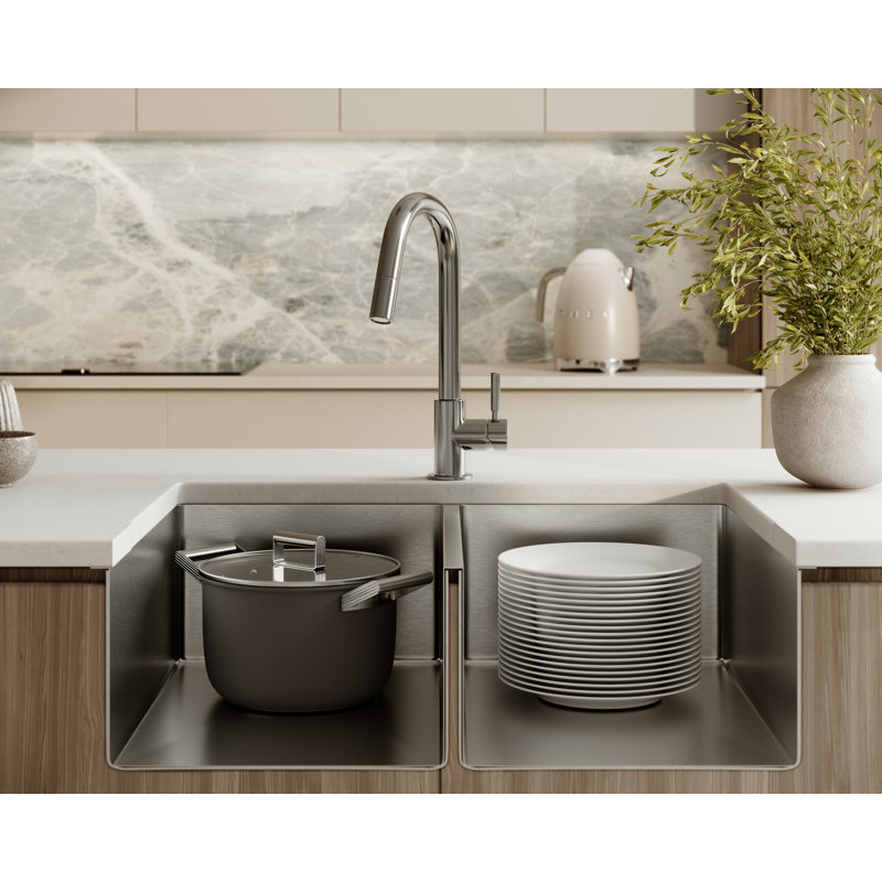 Évier de cuisine double encastrable en acier inoxydable 304 de calibre 18 KSS-3218-1-DBL Cantrio