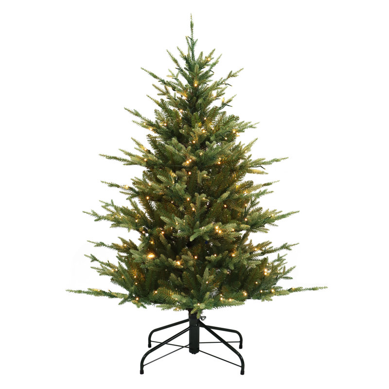 Sapin de Noël artificiel pré-éclairé 4,5 pi avec 1166 pointes en fil mémoire et un poteau Sure-Lit, H 4,5 pi