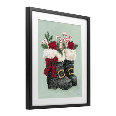 Festive Holiday Boots Framed Print Under Glass, design by Diane Kater