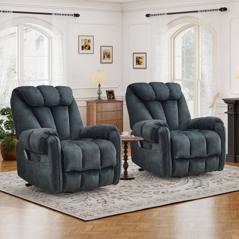 41.34'' Wide Modern Microfiber Power Lift Assist Heated Massage Recliner With USB & Type-C Charging Port (Set Of 2)