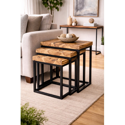 Jerie Solid Wood Top 3-Piece Nesting Tables