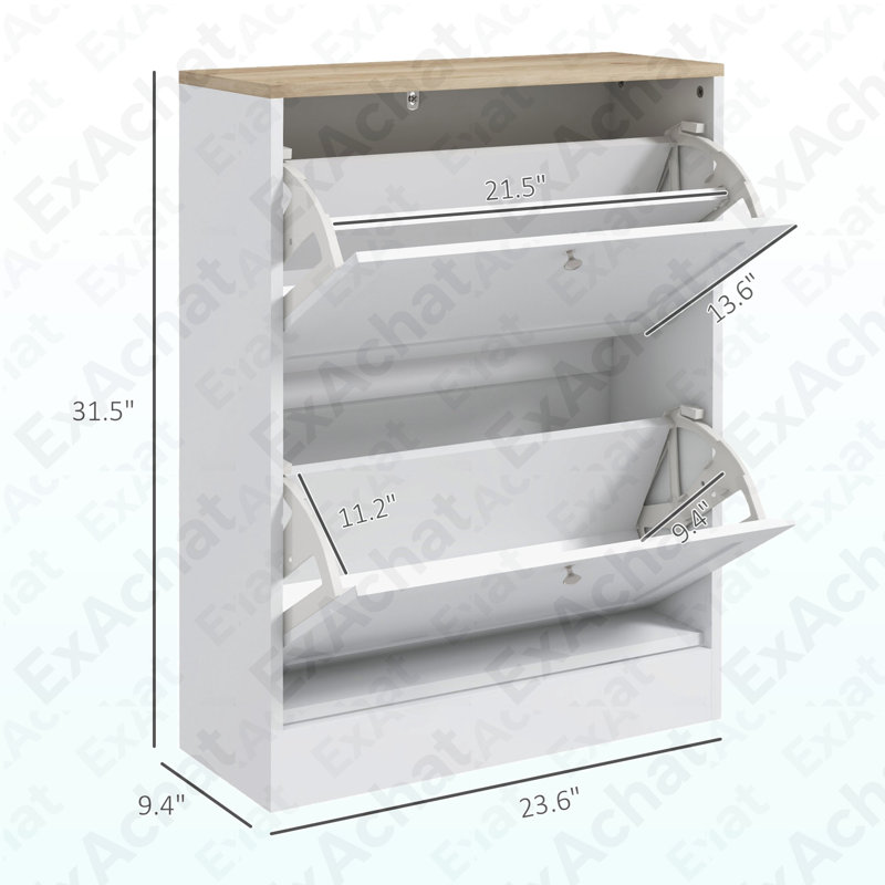 Slim Shoe Cabinet for Entryway, Modern Hidden Shoe Storage Cabinet with 2 Flip Drawers and Adjustable Shelves for 12 Pairs of Shoes, White