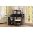 Corner Vanity Desk Set With Storage Cushioned Stool And Charging Station, Triangle Makeup Desk With Removable Pull-Out Side Cabinet, Glass Tabletop Makeup Vanity Desk With Drawer And Shelf