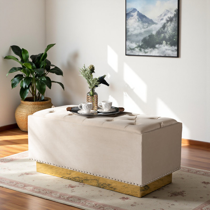 Eldora Velvet Ottoman, Beige Velvet