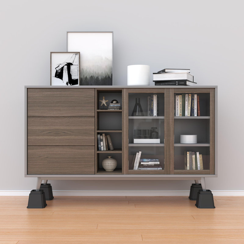 Ensemble de 6 élévateurs de lit robustes, H 5,7 po x l 6,3 po x L 6,3 po, Noir, noir, noir, noir
