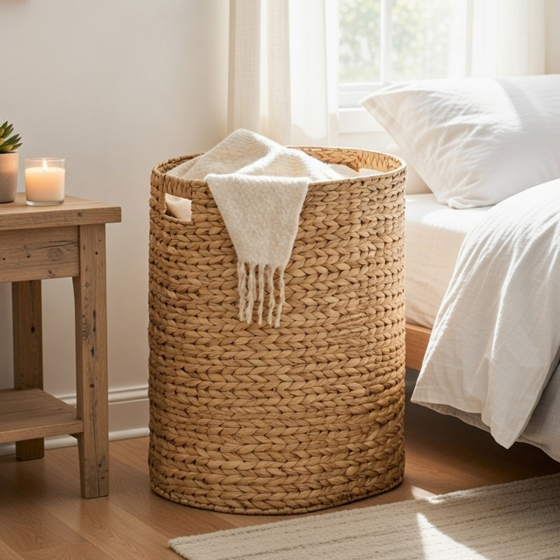 Panier à linge Jom, panier à jacinthe brun clair tissé à la flèche, ovale 22 pouces