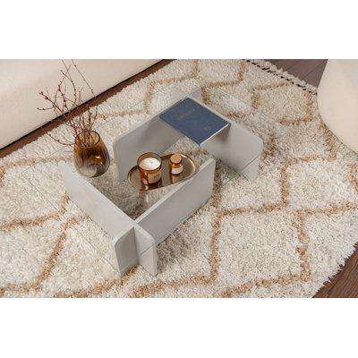 Modern Coffee Table with 100% Tempered Glass Top, Grey, 41.3 x 11.8 x 25.6 inches | Sturdy 100% Melamine Coated Particle Board Frame, 0.71 inches Thick | Stylish Design for Living Room & Contemporary Spaces