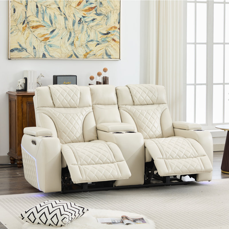 Causeuse inclinable électrique avec lumières DEL, Similicuir beige