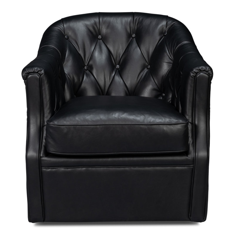 Coolidge Swivel Club Chair, Onyx Black Genuine Leather