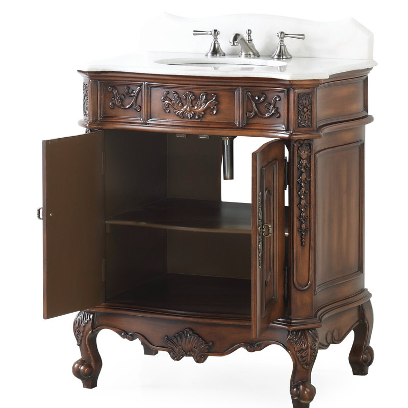 Digennaro 31'' Single Bathroom Vanity with Marble Top, Brown
