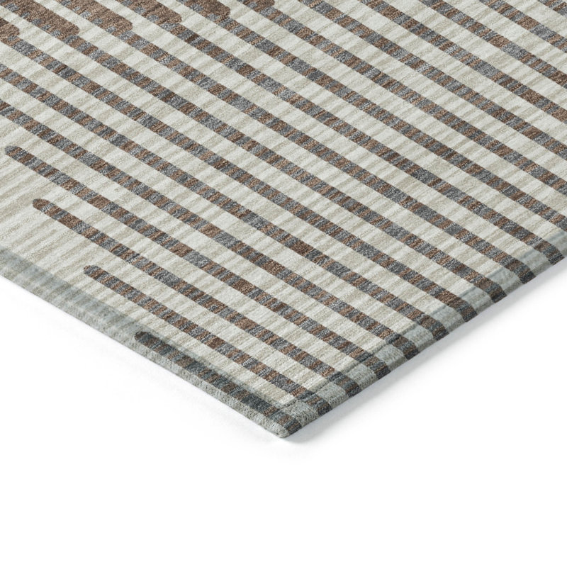 3' X 5' Brown And Beige Geometric Washable Indoor Outdoor Area Rug