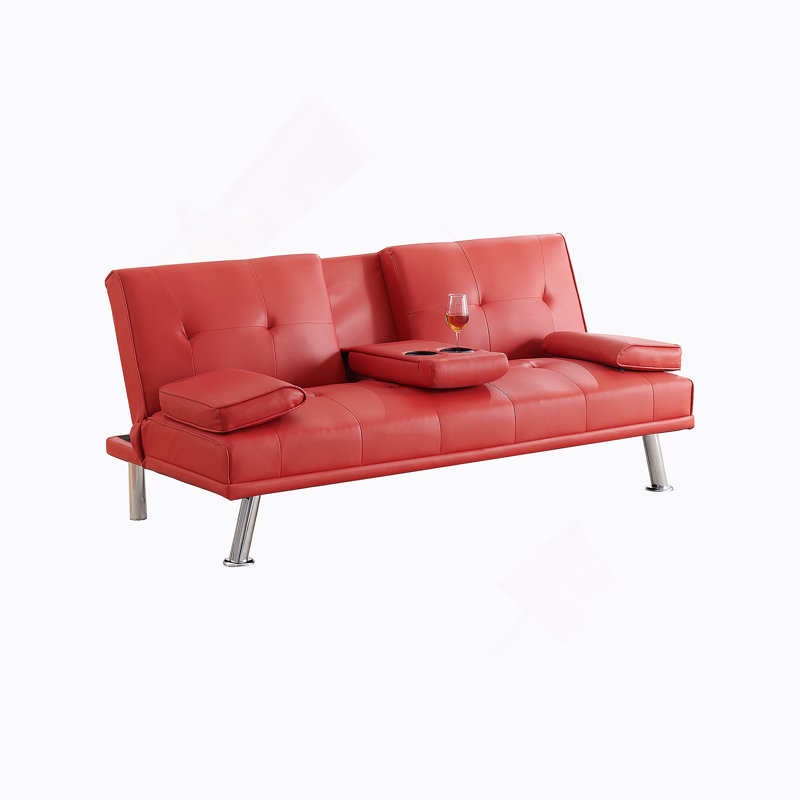 Canapé-lit pliant double en cuir rouge 67 pouces avec table basse pour bureau
