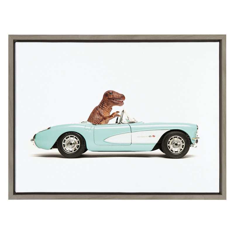 «T Rex Drive 1957 Aqua Chevy» par Saint and Sailor Studios, reproduction d'art sur toile encadrée, Gris