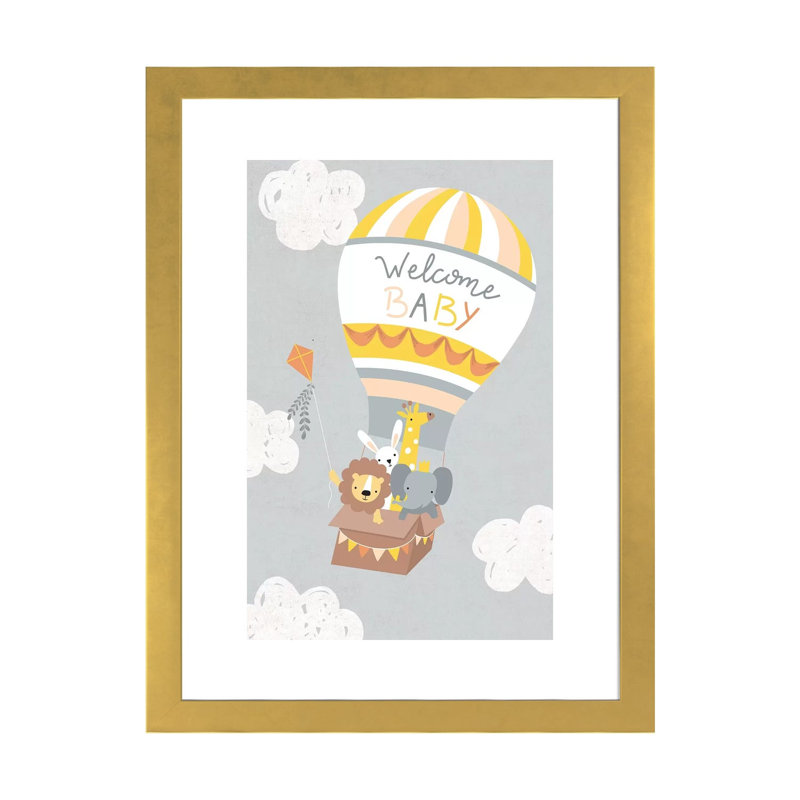 «Baby Adventure Awaits IV» par Caroline Alfreds - impression d'art graphique, Papier encadré doré, Blanc