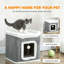 2‑Level Cat Cave Bed Cat House with Top Bed & Fluffy Balls, Grey