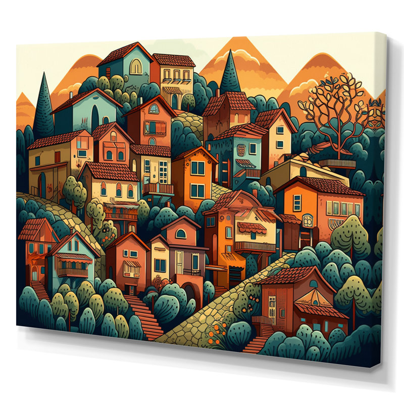 «Small Town Village III», reproduction sur toile, H 16 po x l 32 po x P 1 po, Toile tendue