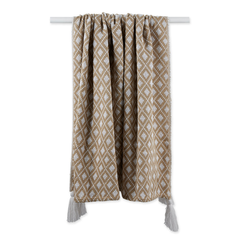Jeté en coton imprimé diamant, Beige